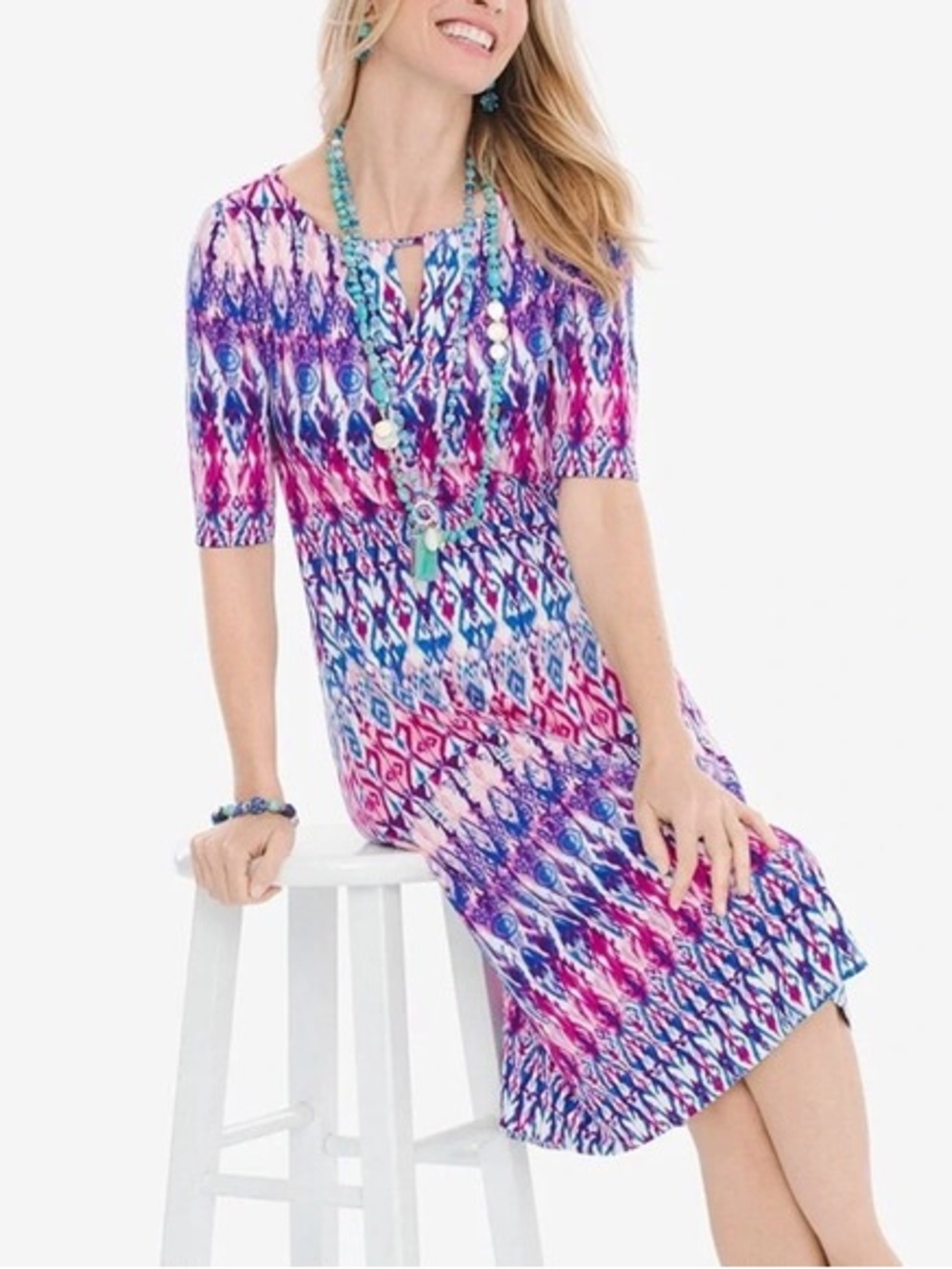 Chico's Printed Short Sleeve Knit Dress Sz 2